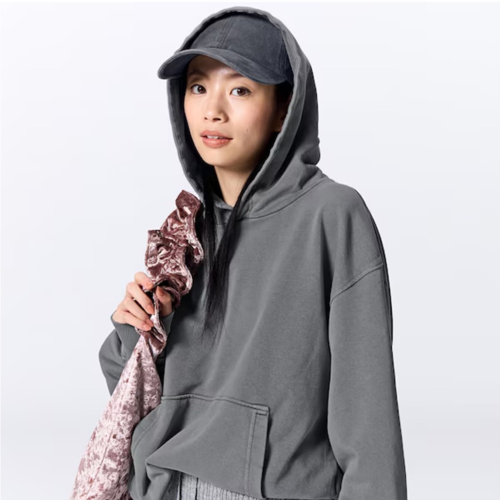 GU Washed Sweat Unisex oversized relaxed fit Hoodie Gray Size Medium M